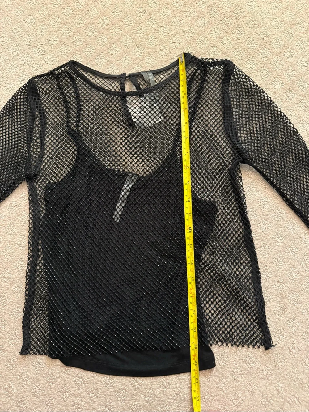 Anthropologie Black Beaded Mesh Top Long Sleeve Rhinestones Festival Y2K XXS